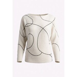 Vince Camuto Cream Ribbed Abstract Swirl Boat Neck Sweater Womens PXS